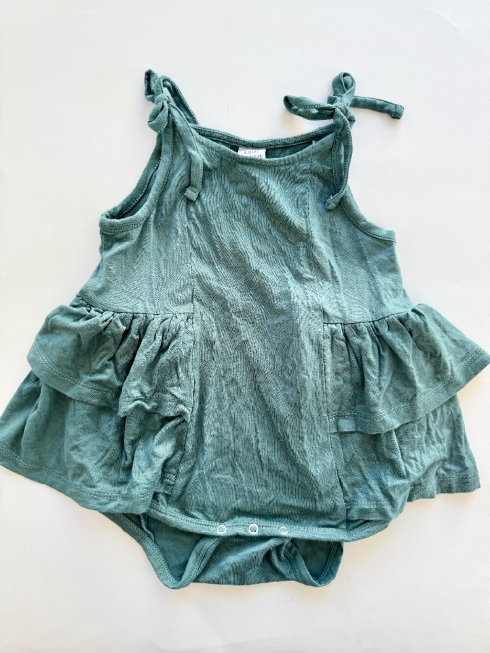 Kate Quinn 18-24M Girls Romper Solid Sage Green Tiered Ruffle Halter Bamboo